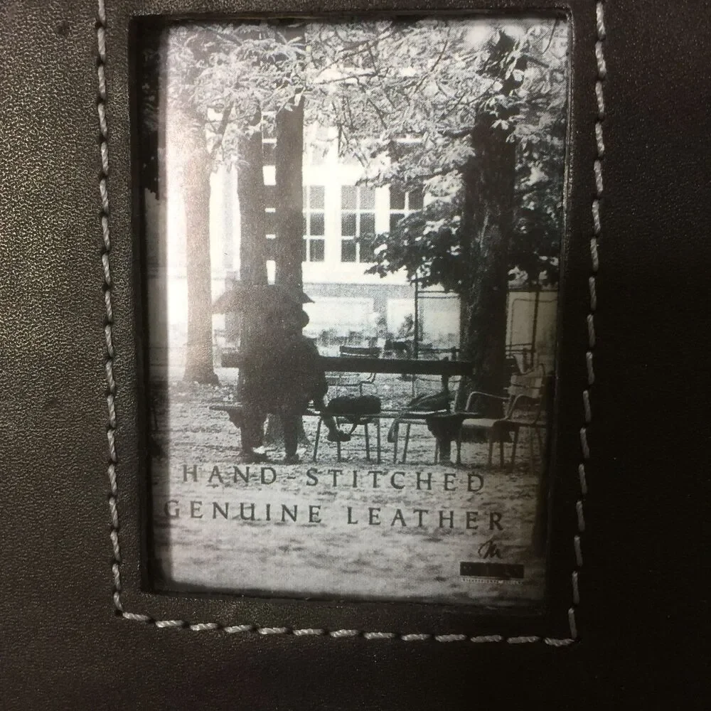 Vintage Genuine Leather Double Picture Frame Black Hand Stitched Glass New